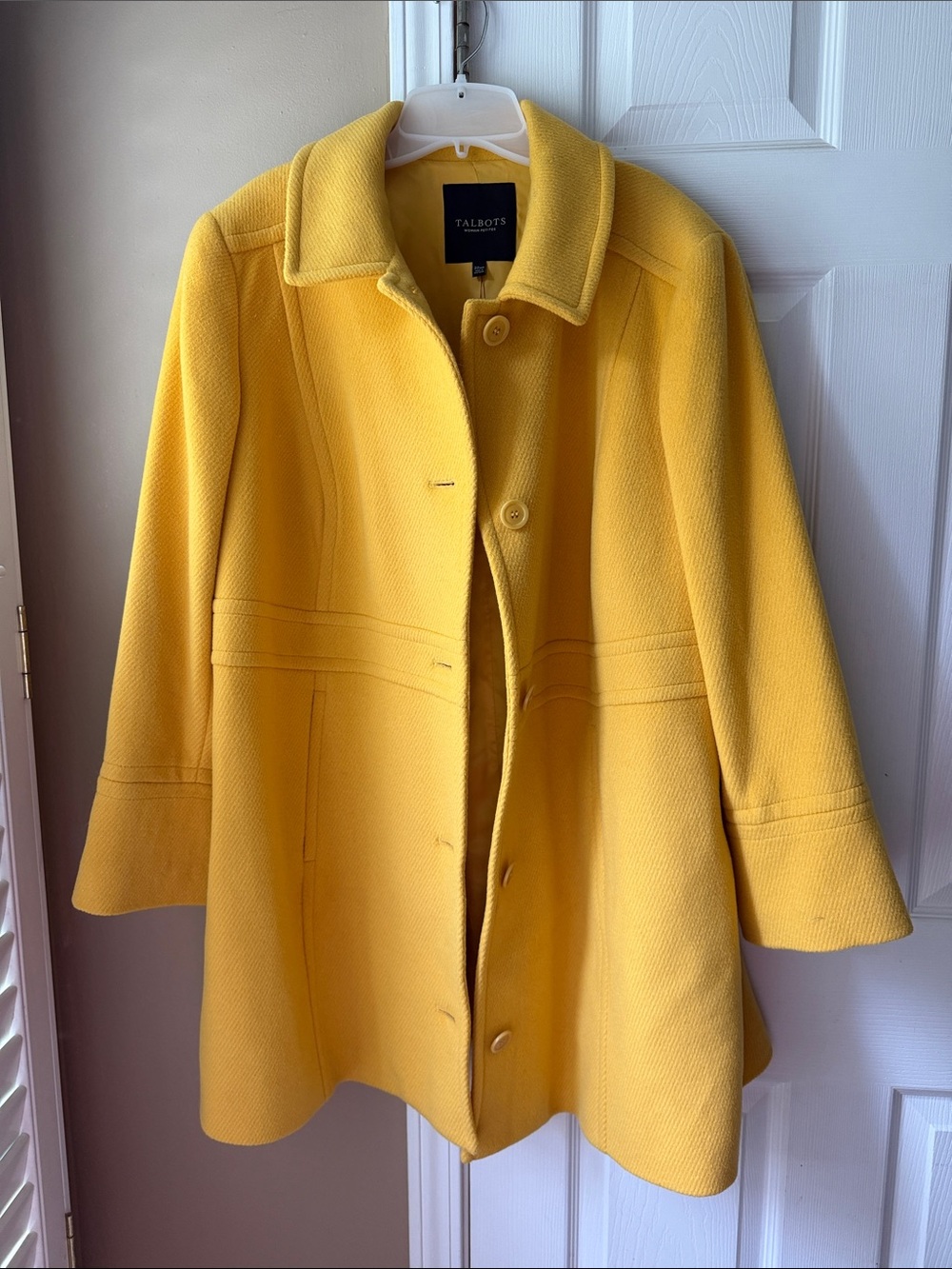 Talbots Sunny Yellow Wool-Blend A-Line Pea Coat